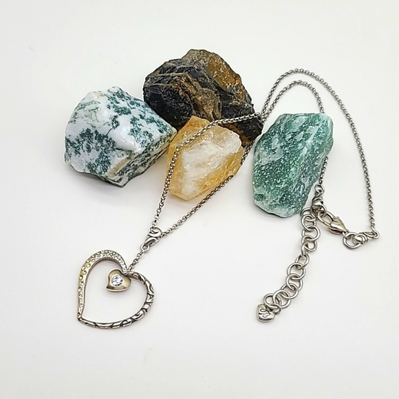 Brighton Retired "GLITTER HEART" Brushed Silver Heart Pend w Heart Center! - Picture 3 of 11